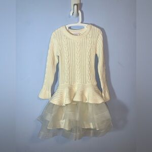 Bonnie Jean Ivory cableKnit sweater tutu Dress long sleeve crew neck size 7